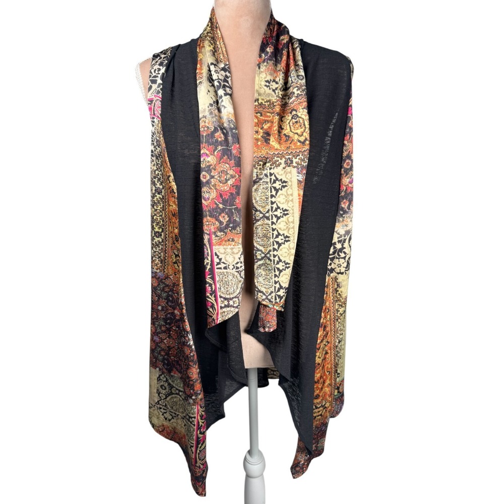 Anis. A Womens‎ Medium Cardigan Top Sleeveless Waterfall Edge Multicolor Artsy